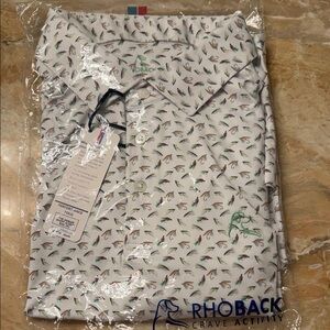 Rhoback White Polo with Multicolor Fish Motif